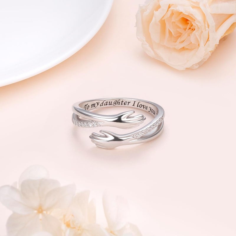 Yearace Hug Ring, S925 Sterling Silver Hug Rings for Women Girl, Hugging Hand Open Promise Ring, Mothers Day Valentine's Day Birthday Gifts - Image 3